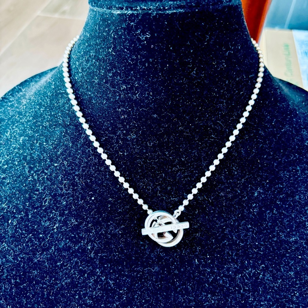 Gucci GG Logo Interlocking 925 Silver Ballchain Necklace , box/Dustbag/Pamphlet - Picture 15 of 15